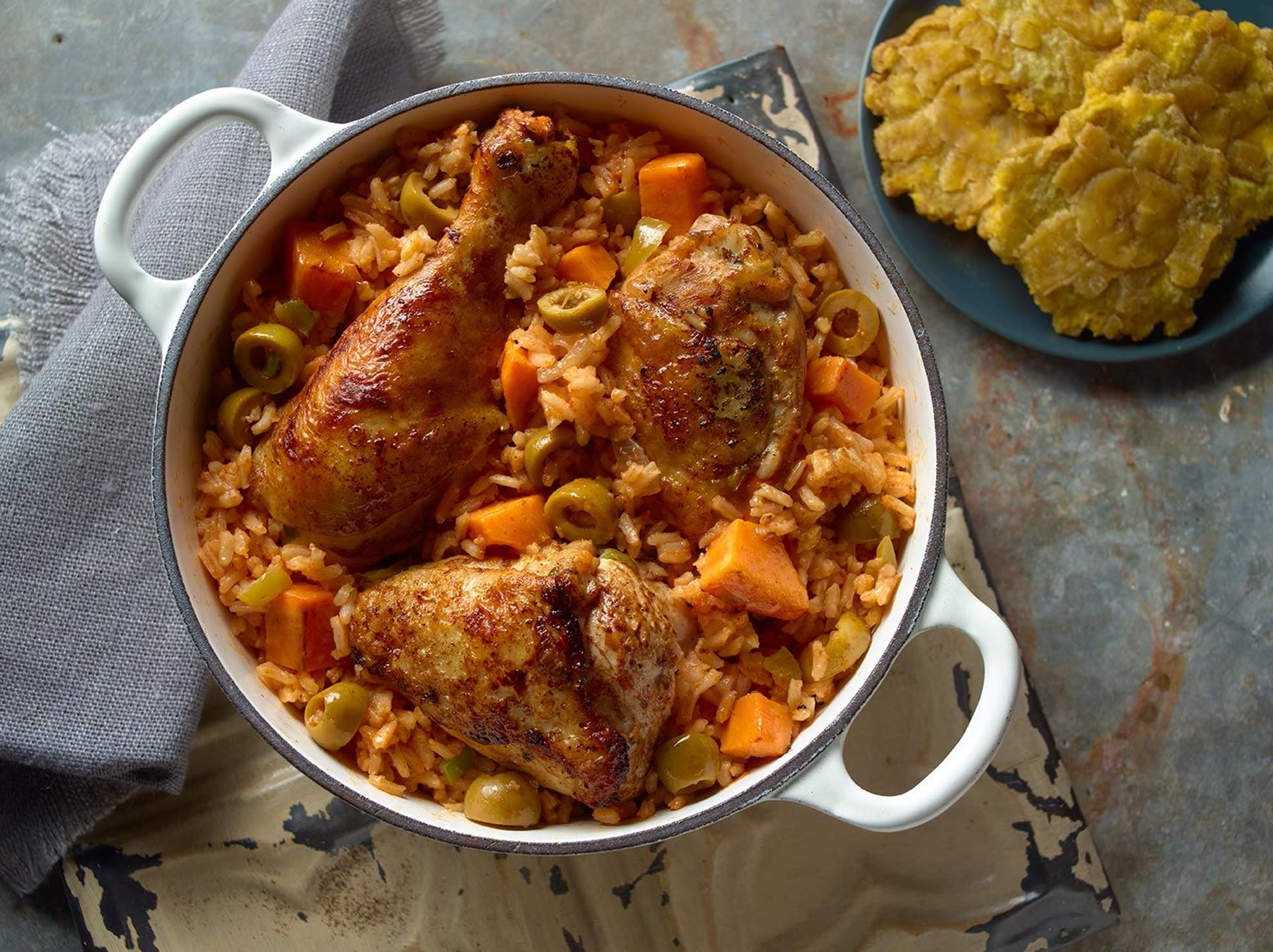 Dominican chicken and yellow rice at Sazon Perez in Williamsburg Brooklyn